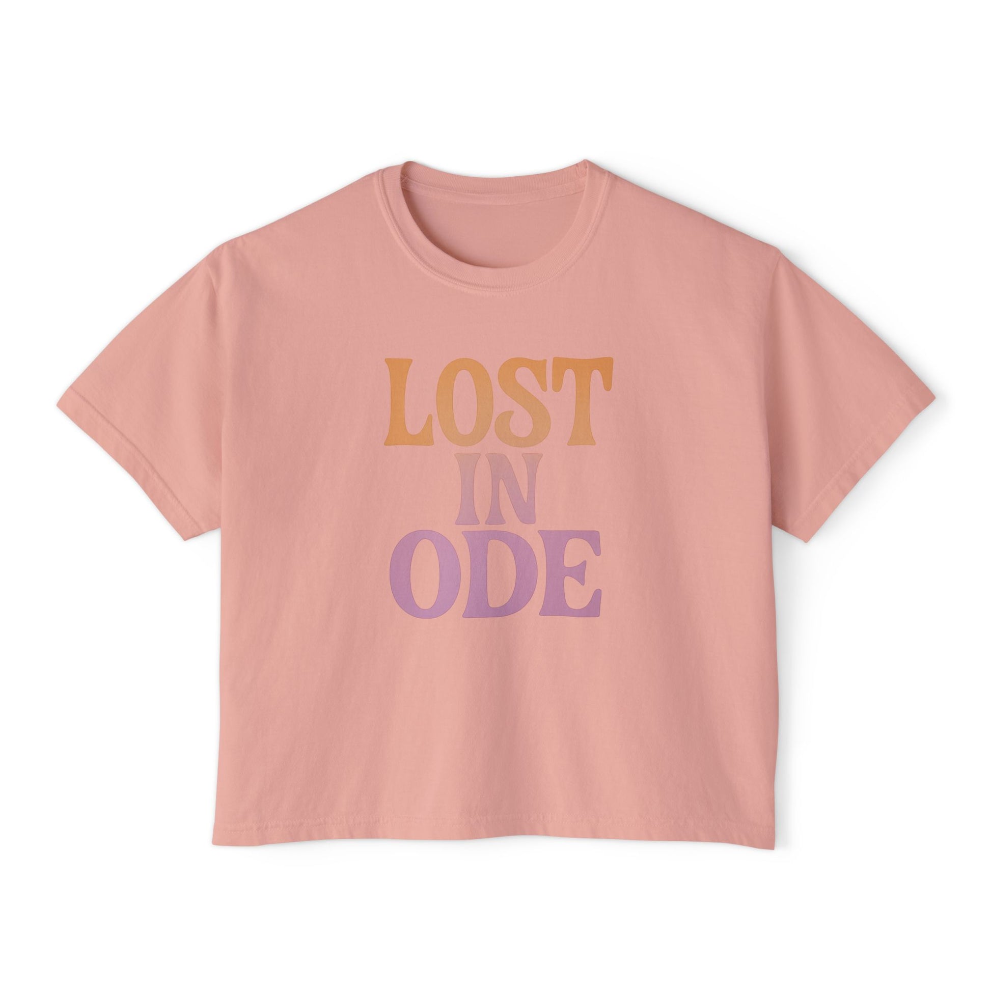 LOST IN ODE Retro Aesthetic Women's Boxy Tee, Minimalist Quote Shirt, Soft Cotton Crop Top, Gift for Poets & Dreamers