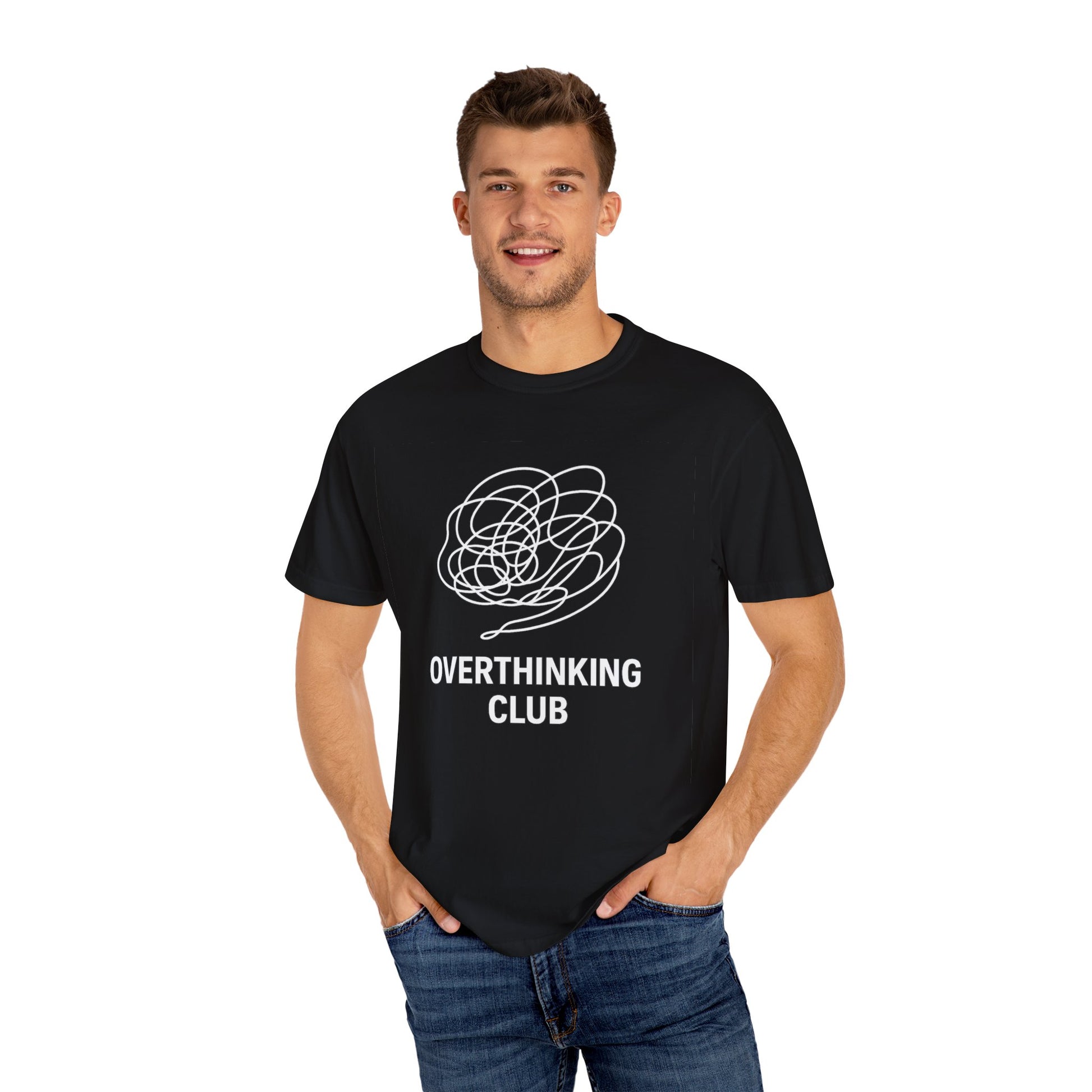 Overthinking Club Unisex T-shirt, Thought Cloud Graphic Tee, Membership Lifetime Top, Minimalist Monochrome Shirt, Gen Z Fashion, Mental