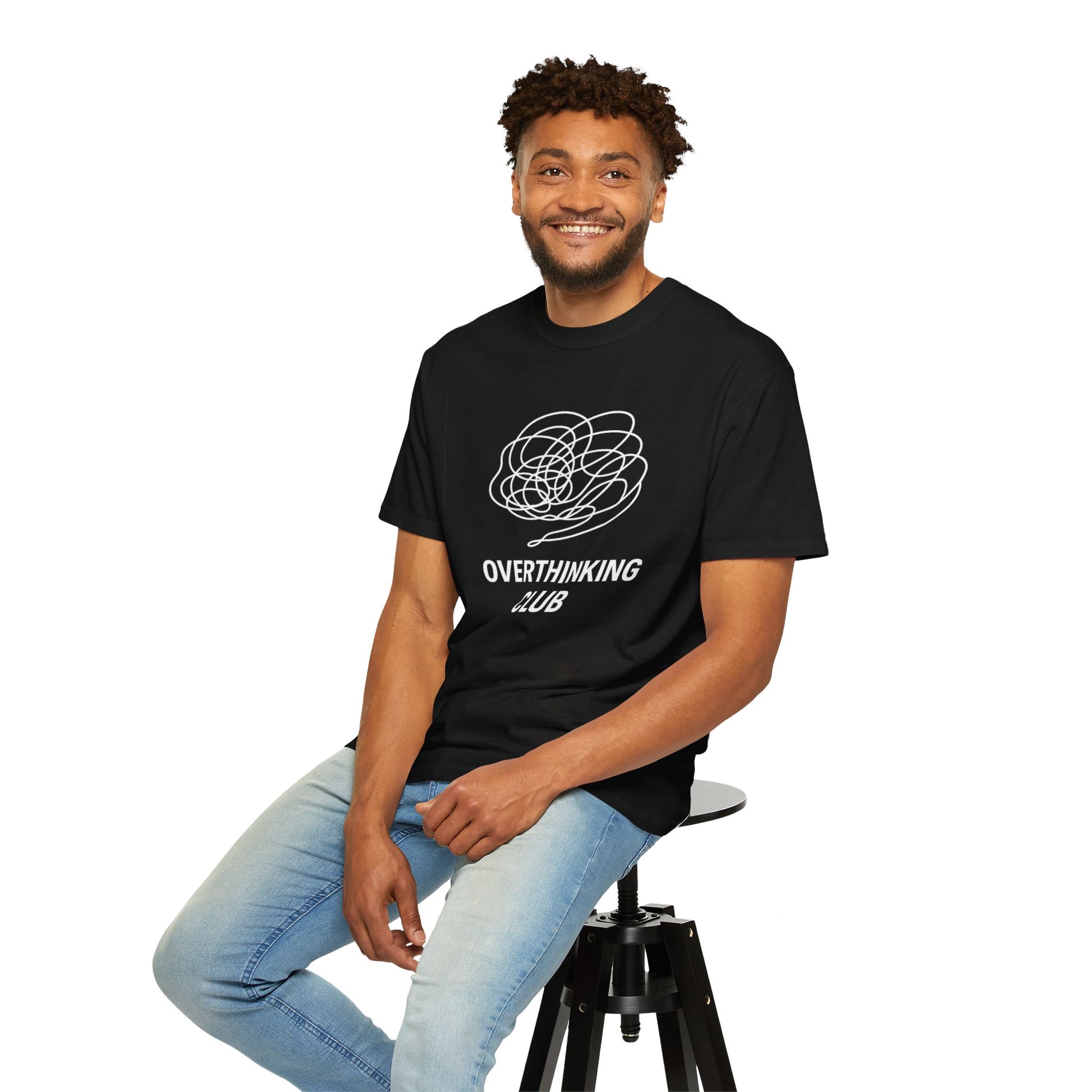 Overthinking Club Unisex T-shirt, Thought Cloud Graphic Tee, Membership Lifetime Top, Minimalist Monochrome Shirt, Gen Z Fashion, Mental
