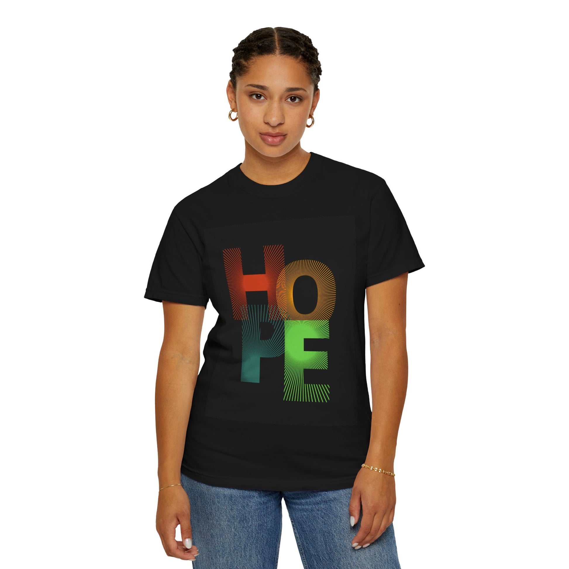 Radiant HOPE Unisex T-shirt, Optimistic Sunburst Design, Bold Tee for Spreading Light, HOPEful Shirt, Vibrant Top, Graphic Tee, Colorful
