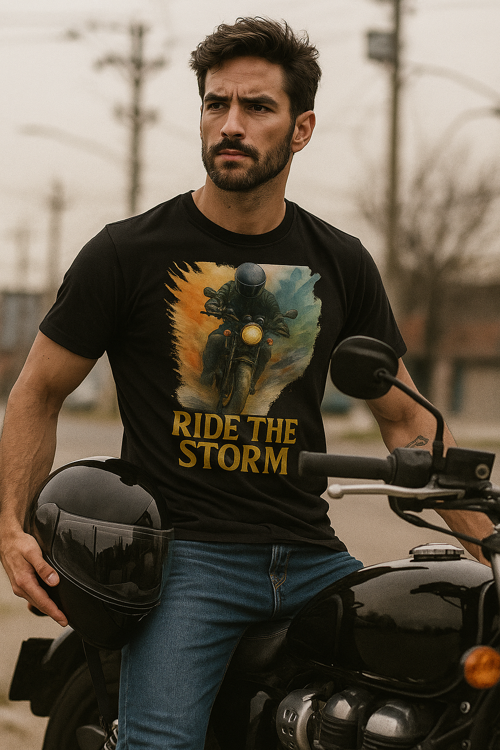 Ride the Storm Biker Freedom Tee Watercolor Biker Graphic T-Shirt