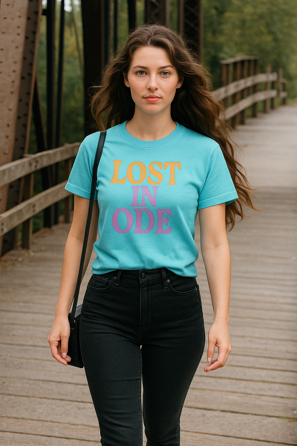 LOST IN ODE Retro Aesthetic Women's Boxy Tee, Minimalist Quote Shirt, Soft Cotton Crop Top, Gift for Poets & Dreamers