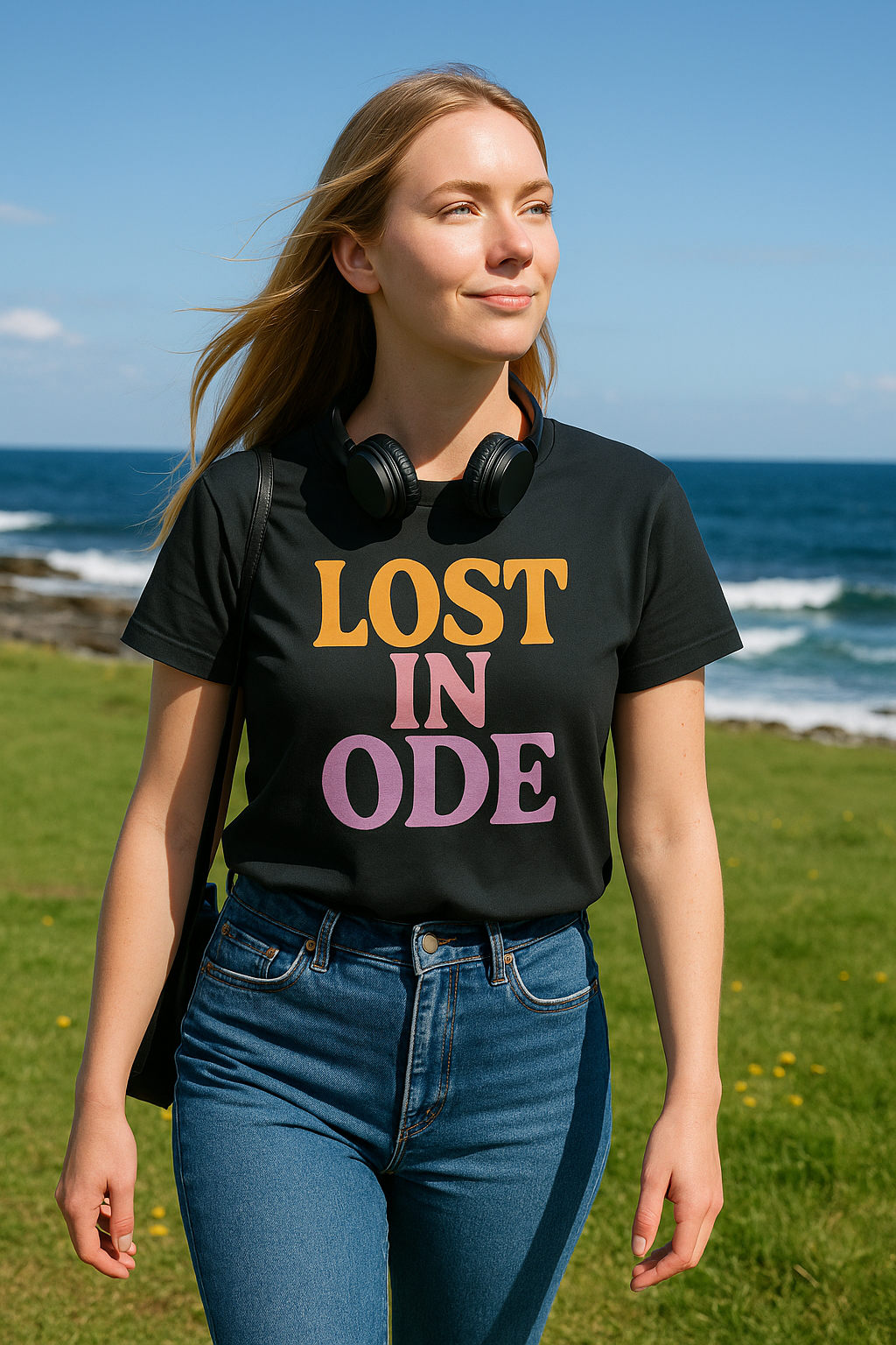 LOST IN ODE Retro Aesthetic Women's Boxy Tee, Minimalist Quote Shirt, Soft Cotton Crop Top, Gift for Poets & Dreamers