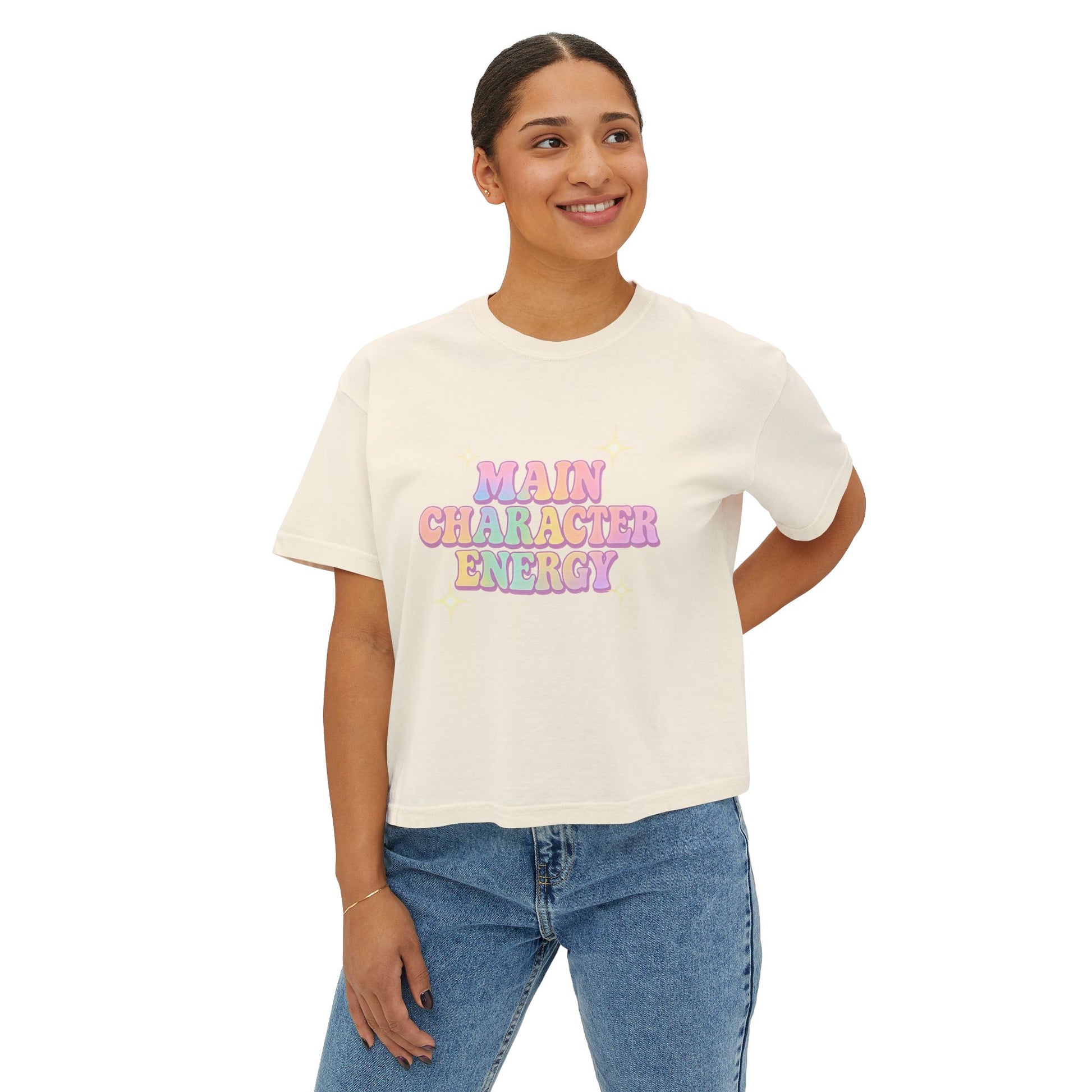 Main Character Energy Women's Boxy Tee - Fun Graphic Top, Casual Style, Gift for Her, Summer Fashion, Weekend Wardrobe