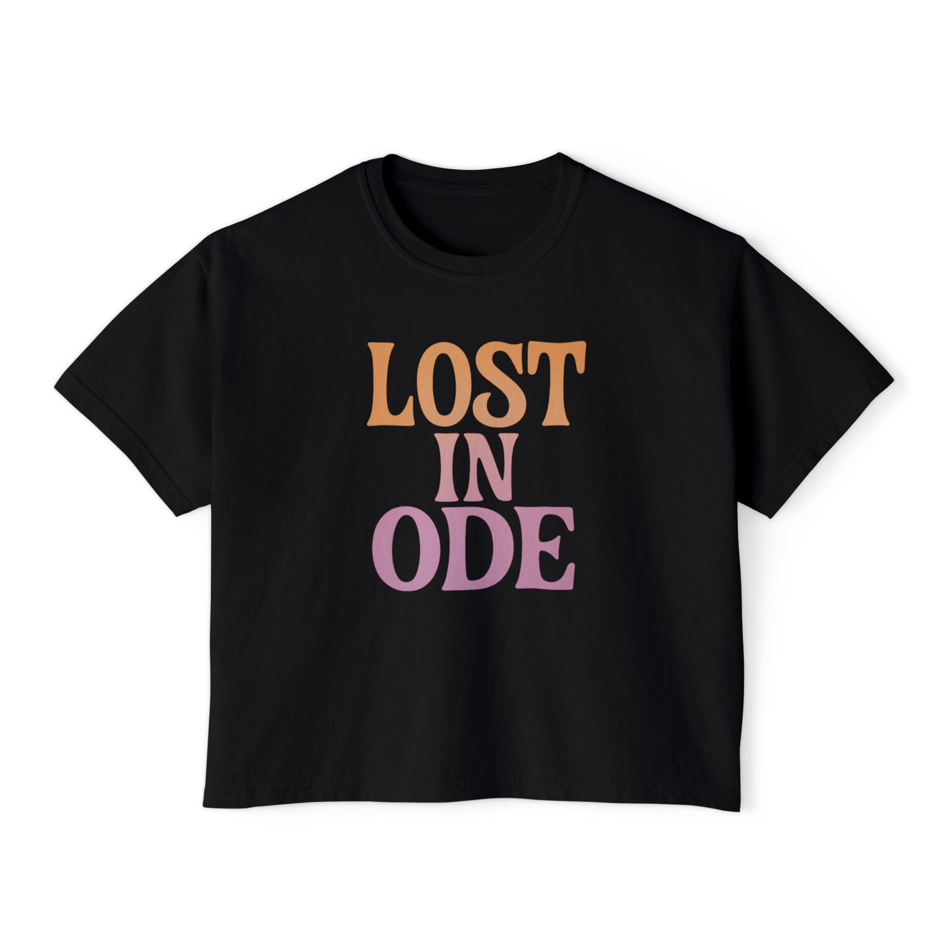 LOST IN ODE Retro Aesthetic Women's Boxy Tee, Minimalist Quote Shirt, Soft Cotton Crop Top, Gift for Poets & Dreamers