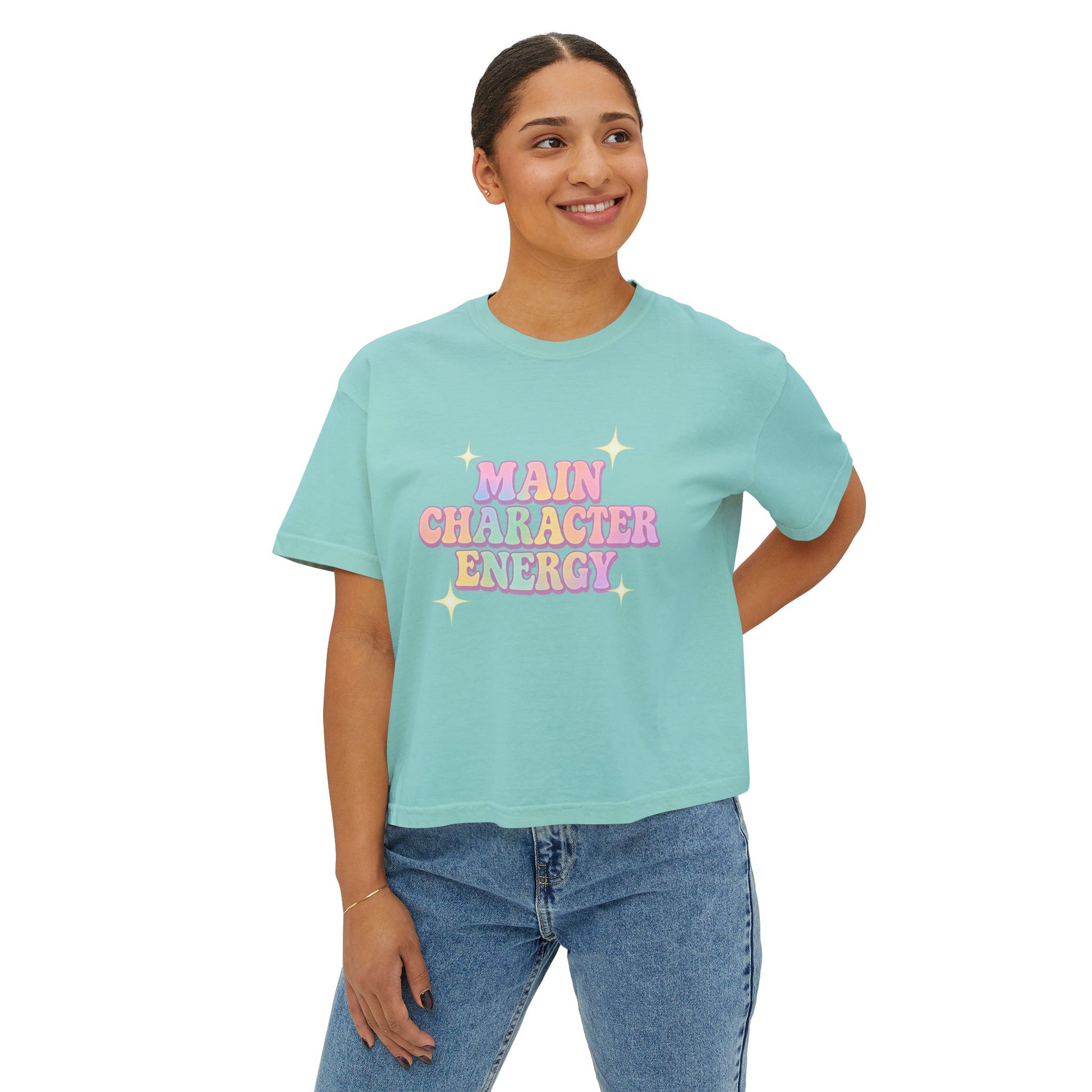 Main Character Energy Women's Boxy Tee - Fun Graphic Top, Casual Style, Gift for Her, Summer Fashion, Weekend Wardrobe